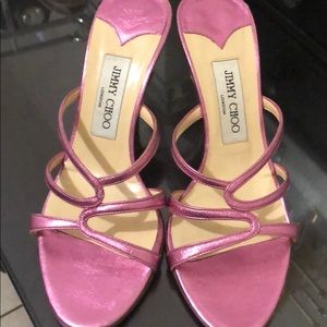 Jimmy Choo Hot Pink Sandals with rhinestone heels